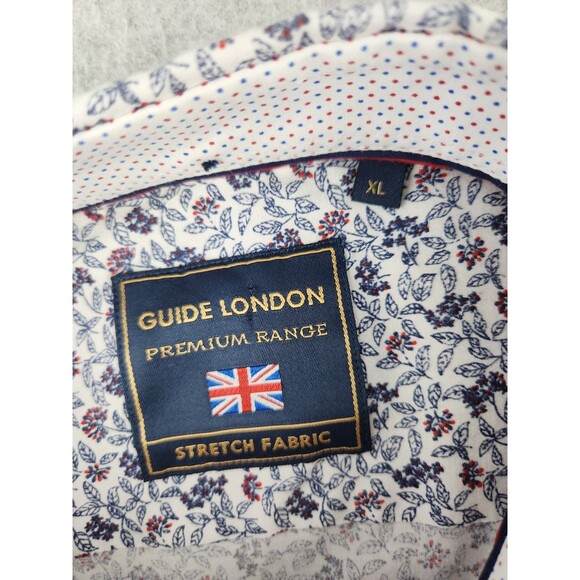 Guide London Shirt Men XL White Red Blue Geometric Floral Preppy Short Sleeve UK - Picture 10 of 14